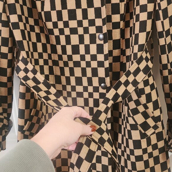 Bebe Wool Belted Trench Coat Checkered Print Fully Lined US Size S (SMALL) - Picture 4 of 8